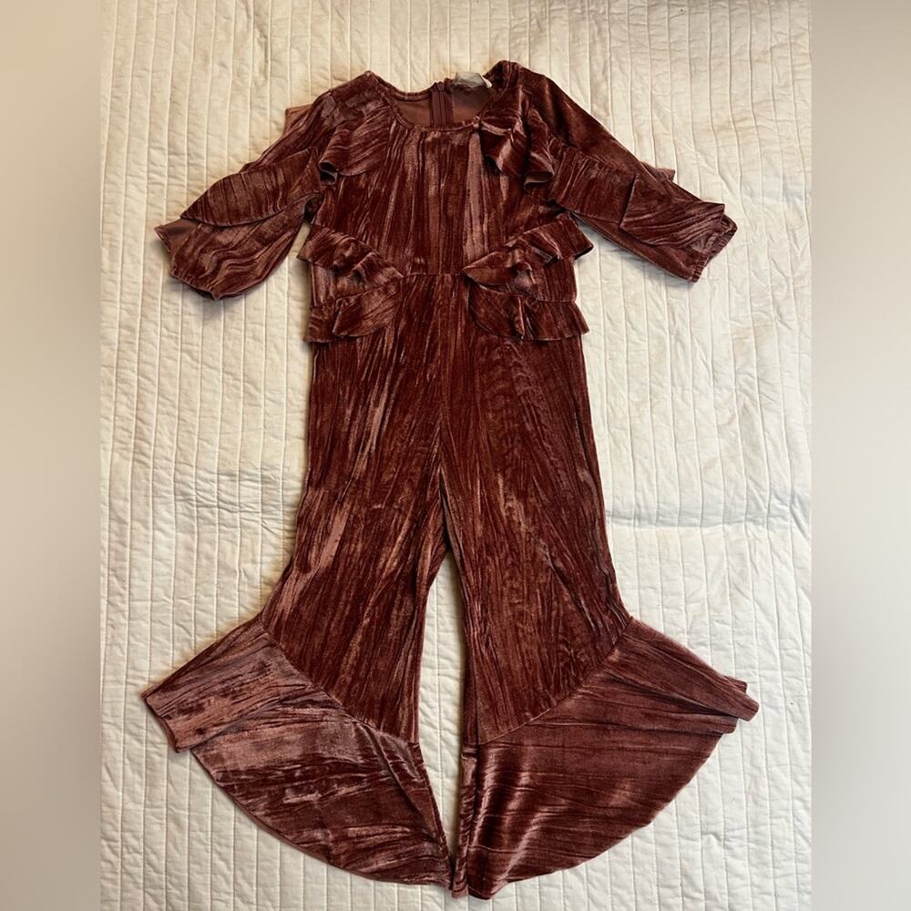 MIA JOY Joyfoile Valery Rose Colored Crushed Velvet Jumpsuit nwot